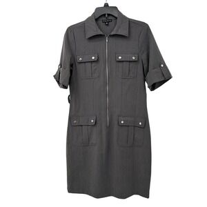 True Envy Gray Utility Shirt Dress Size 8 Zip Front Safari Minimalist Chic